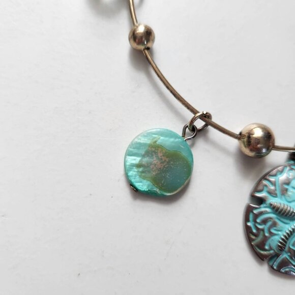 Starfish & Shell Charm Adjustable Charm Bracelet Bangle, Blue / Silver - Picture 3 of 9
